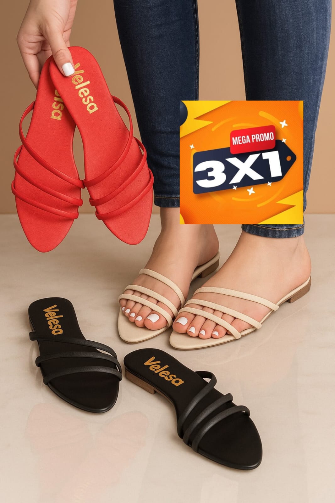 TRIO SANDALIA PLANA ADYN 3X1 + CAJA